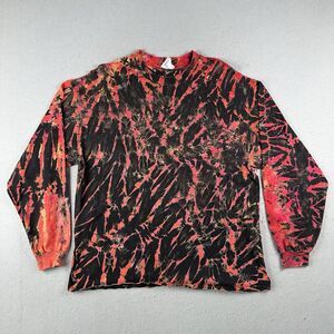 Vintage 90s Tie‎ Dye Long Sleeve Men’s 2XL Red Black Scrunch Crinkle
